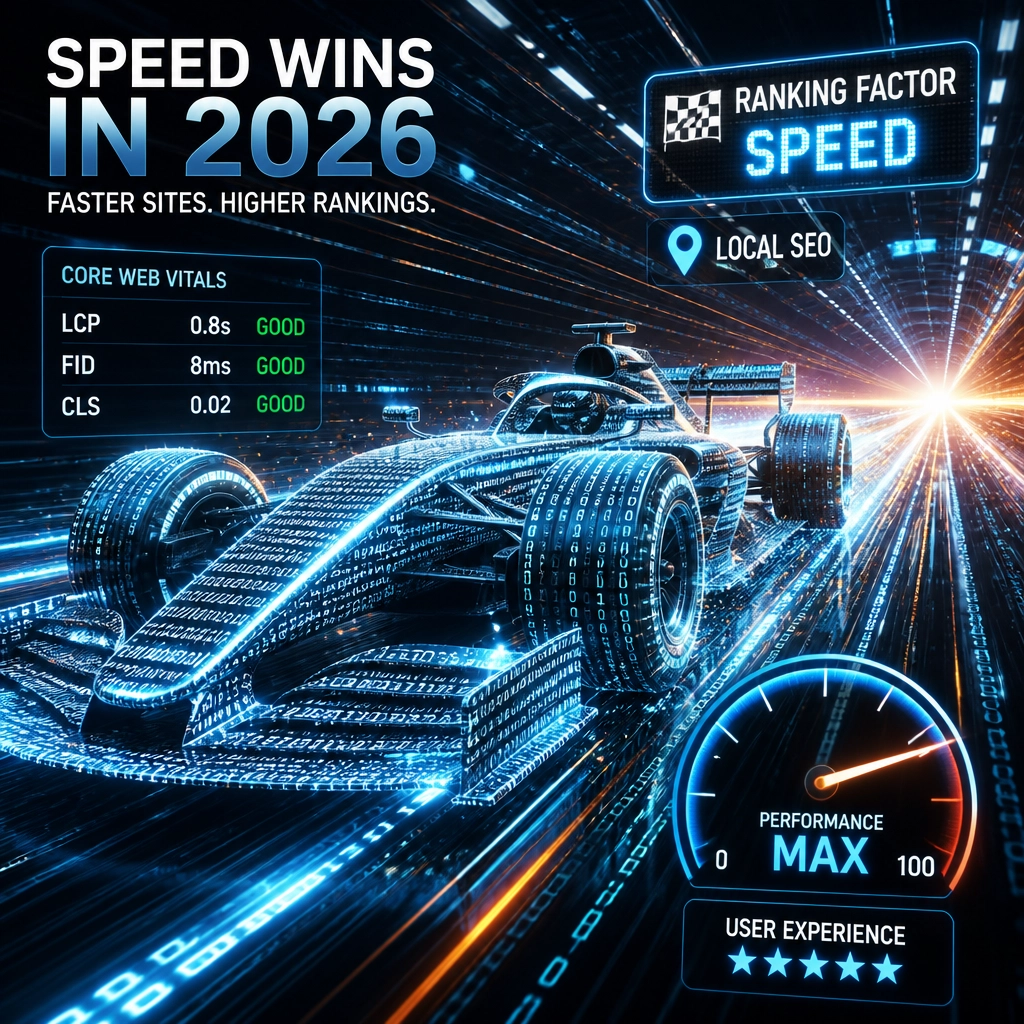 Futuristic visualization of high-speed website performance and data