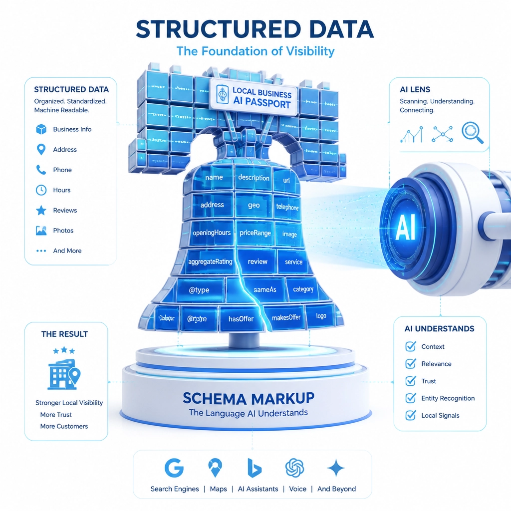Conceptual 3D illustration of structured data as the Liberty Bell
