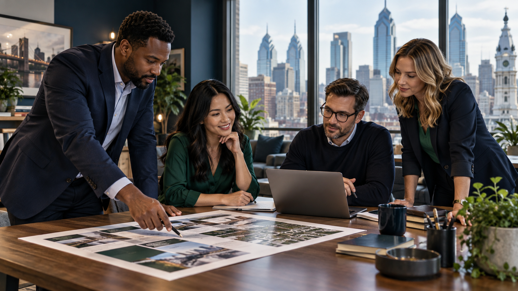 Philadelphia business team planning AI, local SEO, and connected growth systems