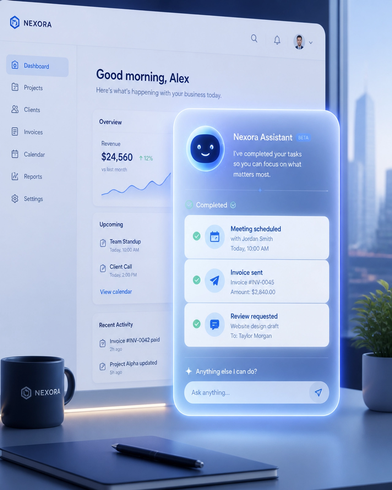 A digital representation of a delegative UX assistant completing business tasks on a website