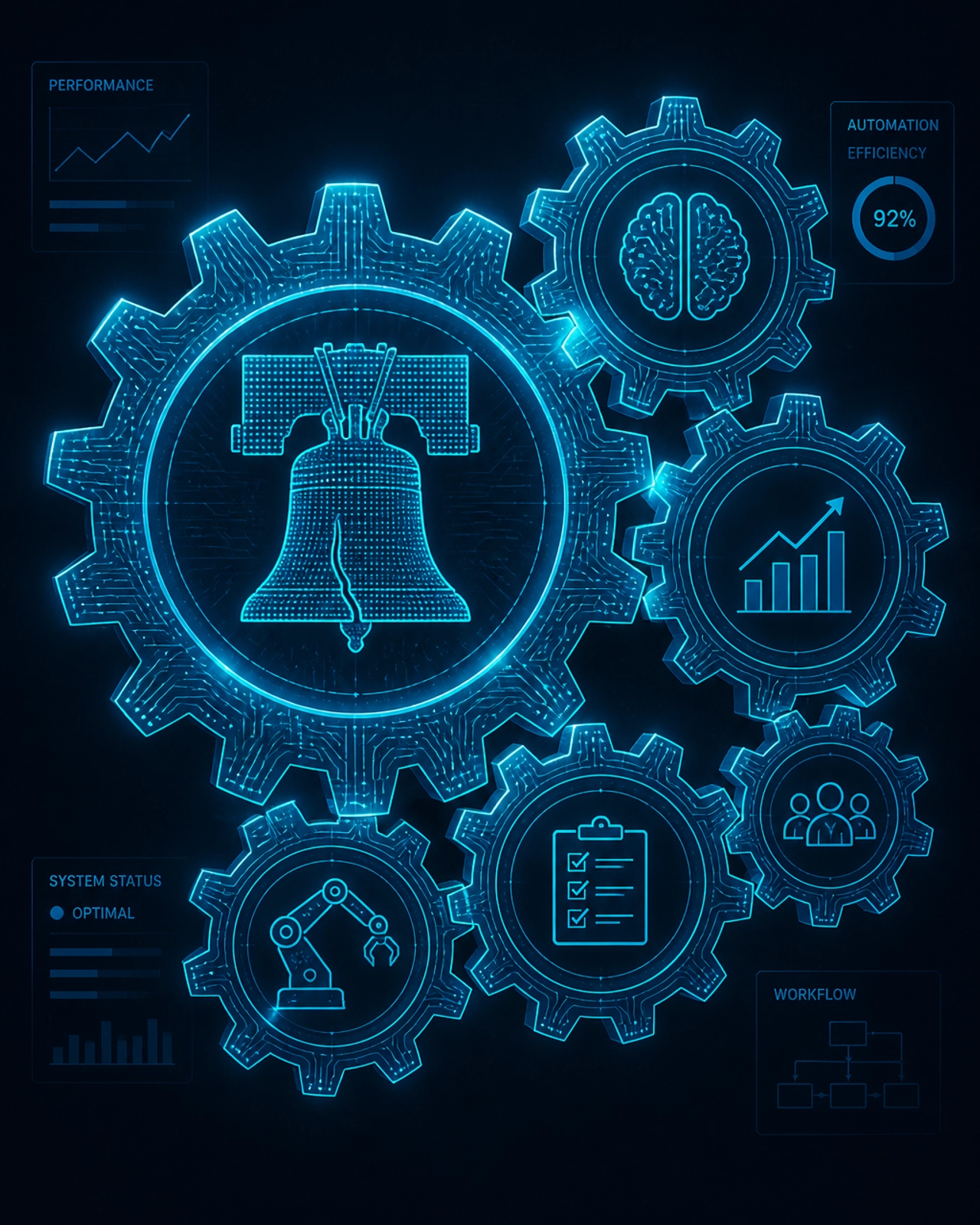 Conceptual digital gears representing an automated business engine