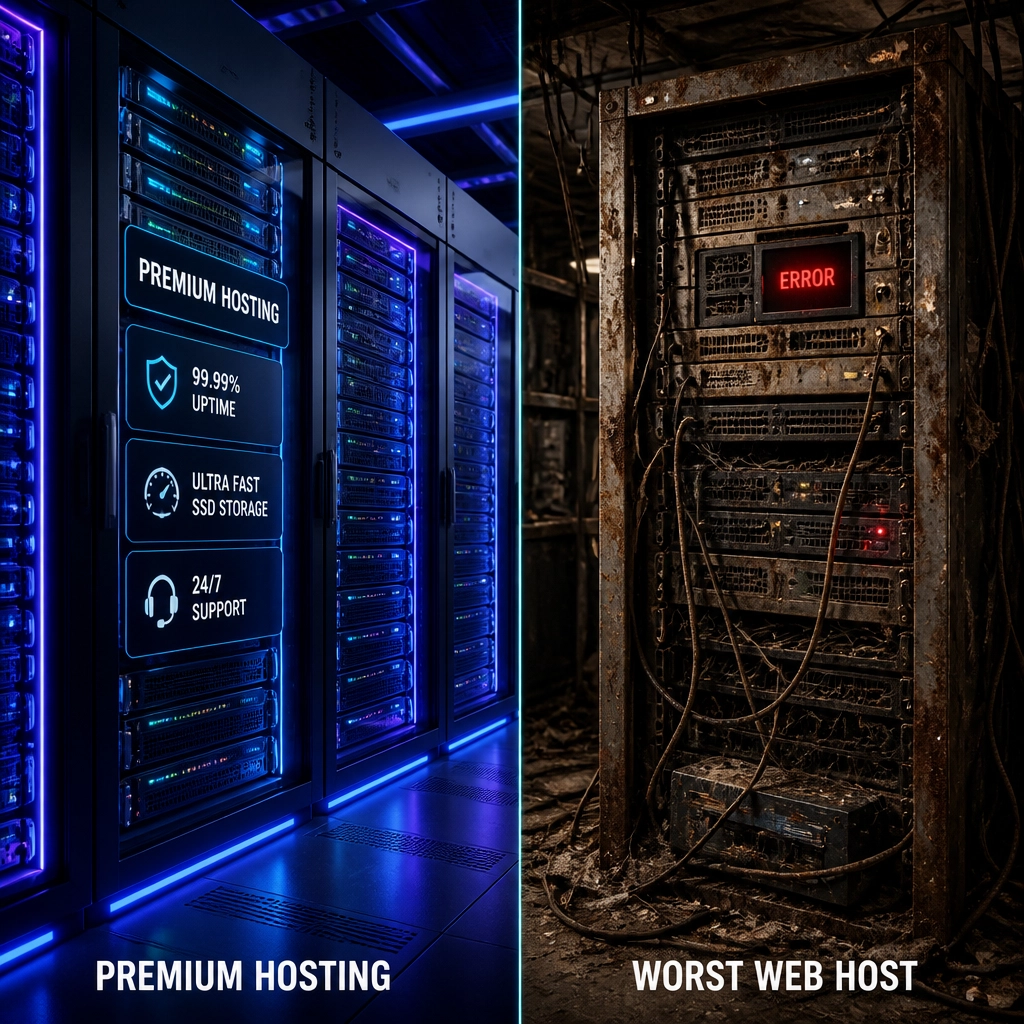 Comparison between a high-performance modern server and a failing, outdated server