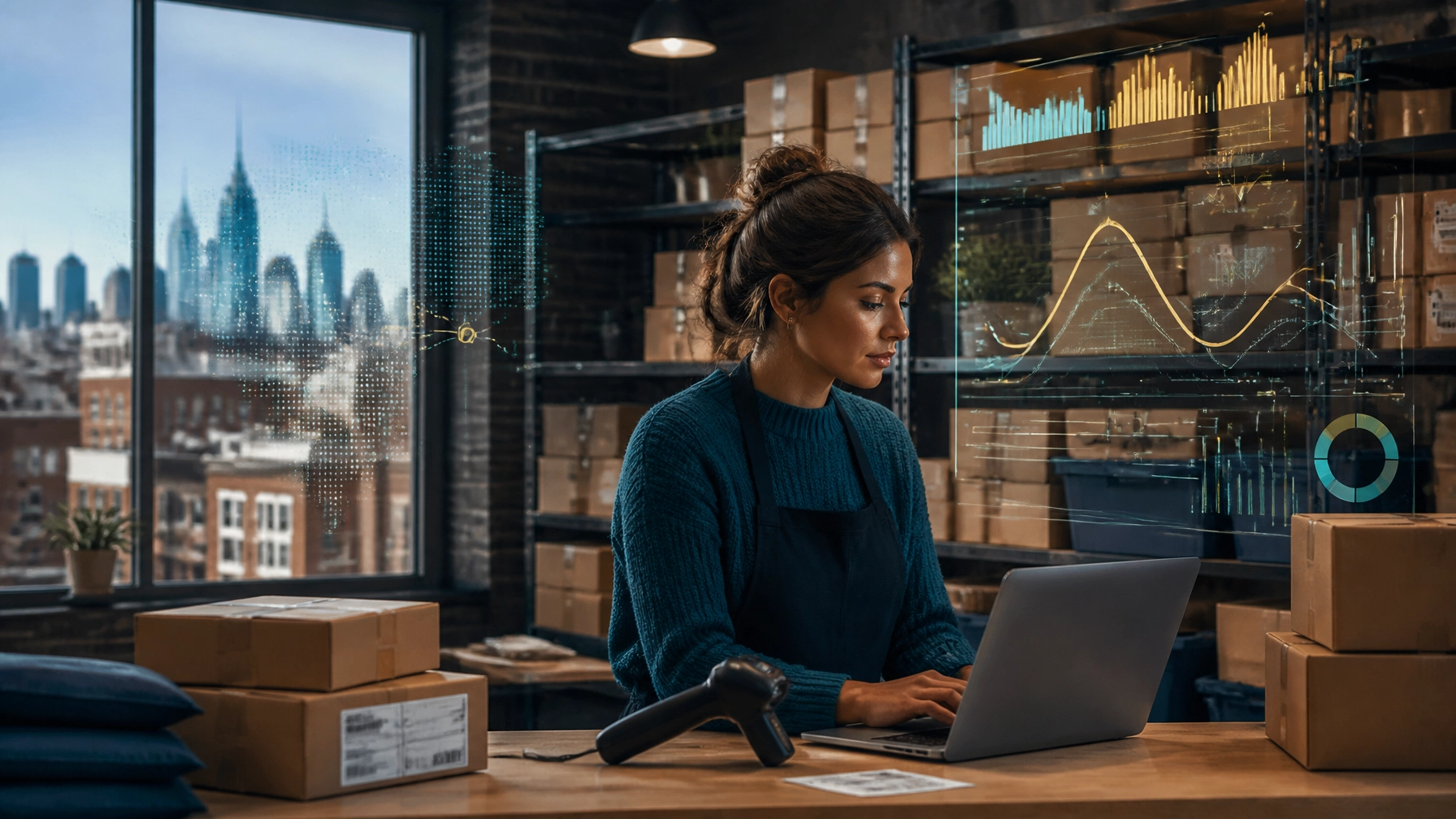 AI-powered inventory and order workflow in a Philadelphia small business workspace