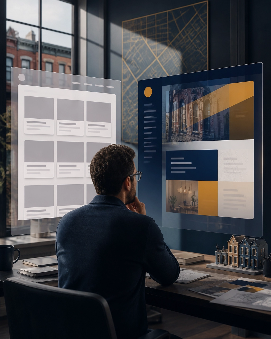 Philadelphia business owner comparing a rigid template with a distinctive custom website experience