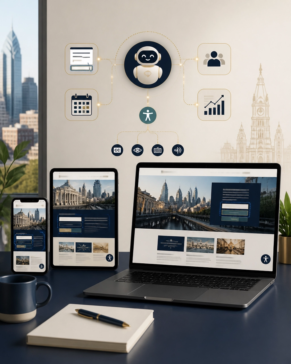 Responsive website experience across mobile, tablet, and desktop with accessible AI workflow connections