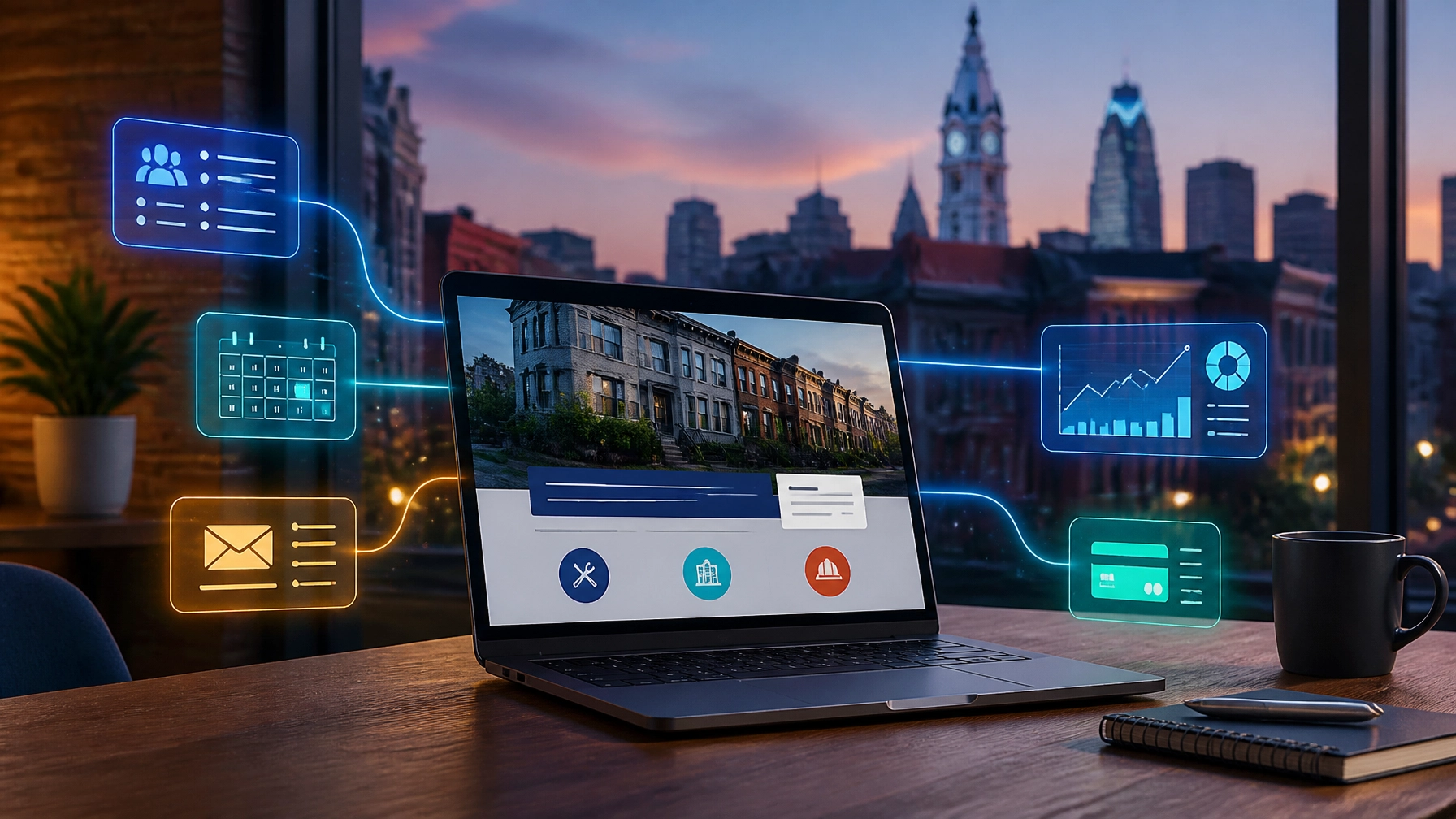 Website connected to CRM, calendar, analytics, and AI workflow systems