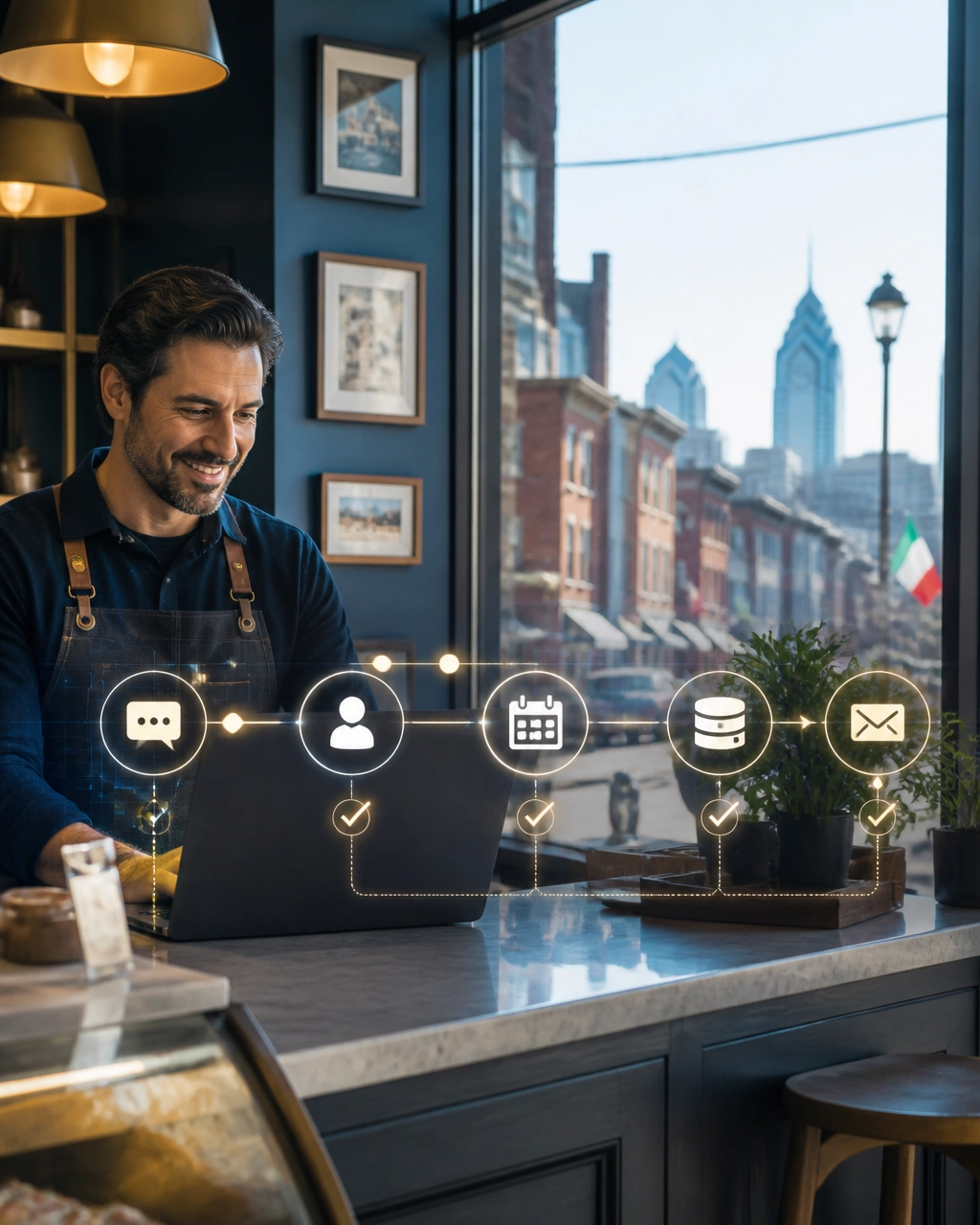 Philadelphia small business owner reviewing an AI-assisted website workflow