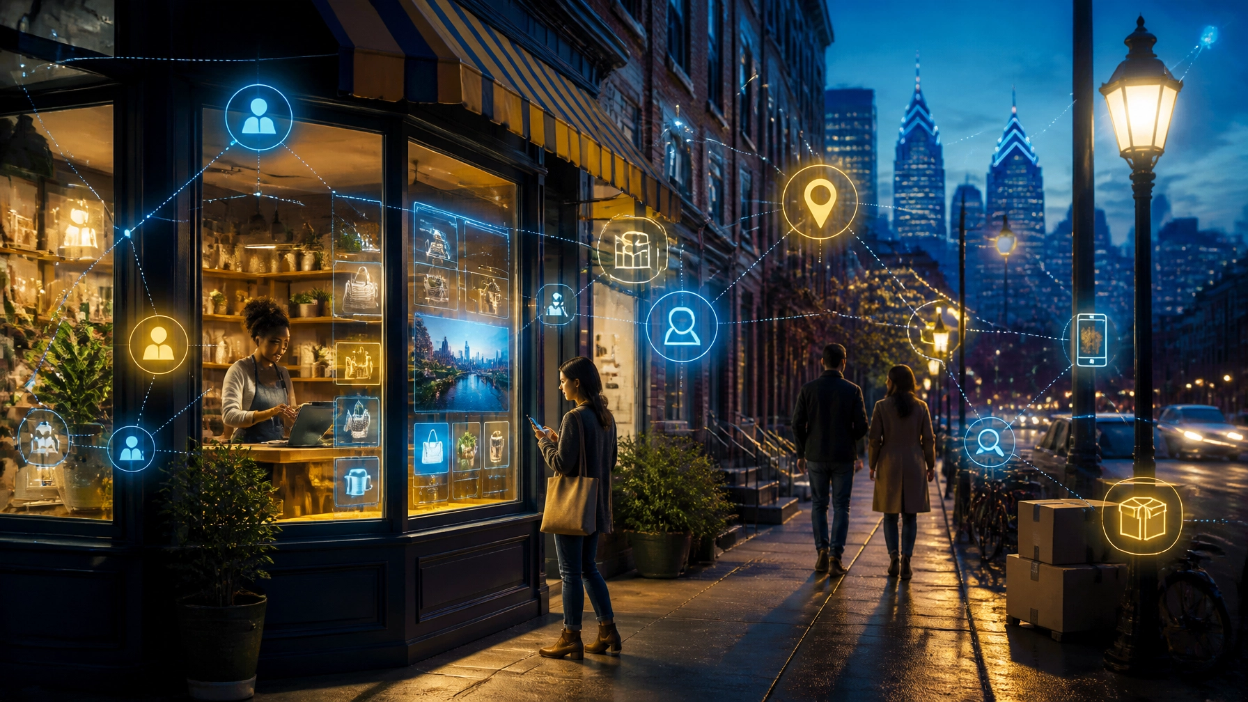 Future-ready Philadelphia storefront connected to customers, search, mobile, and ecommerce through an AI network