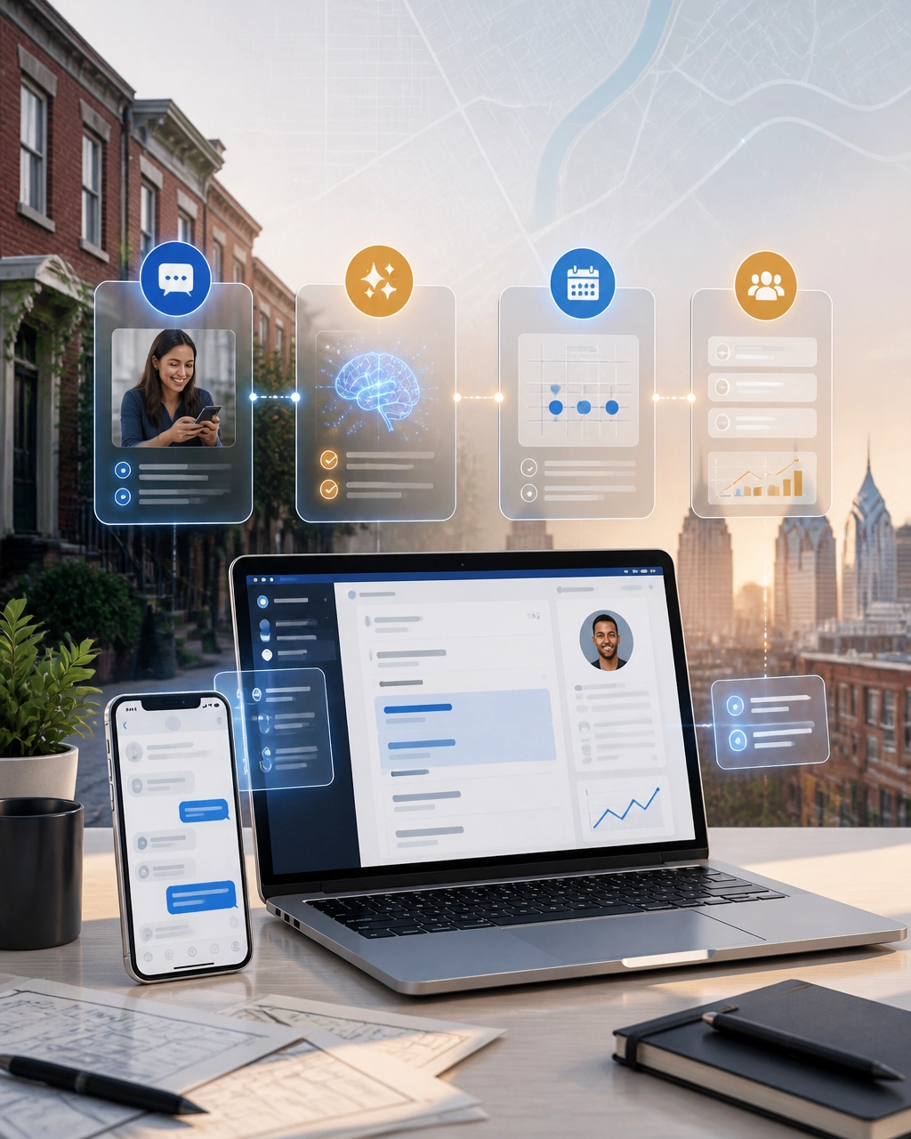 AI-powered website workflow connecting lead intake, scheduling, and CRM follow-up