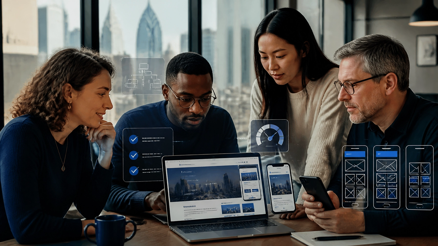 Philadelphia web design team testing mobile accessibility, responsive layouts, and AI-assisted performance improvements