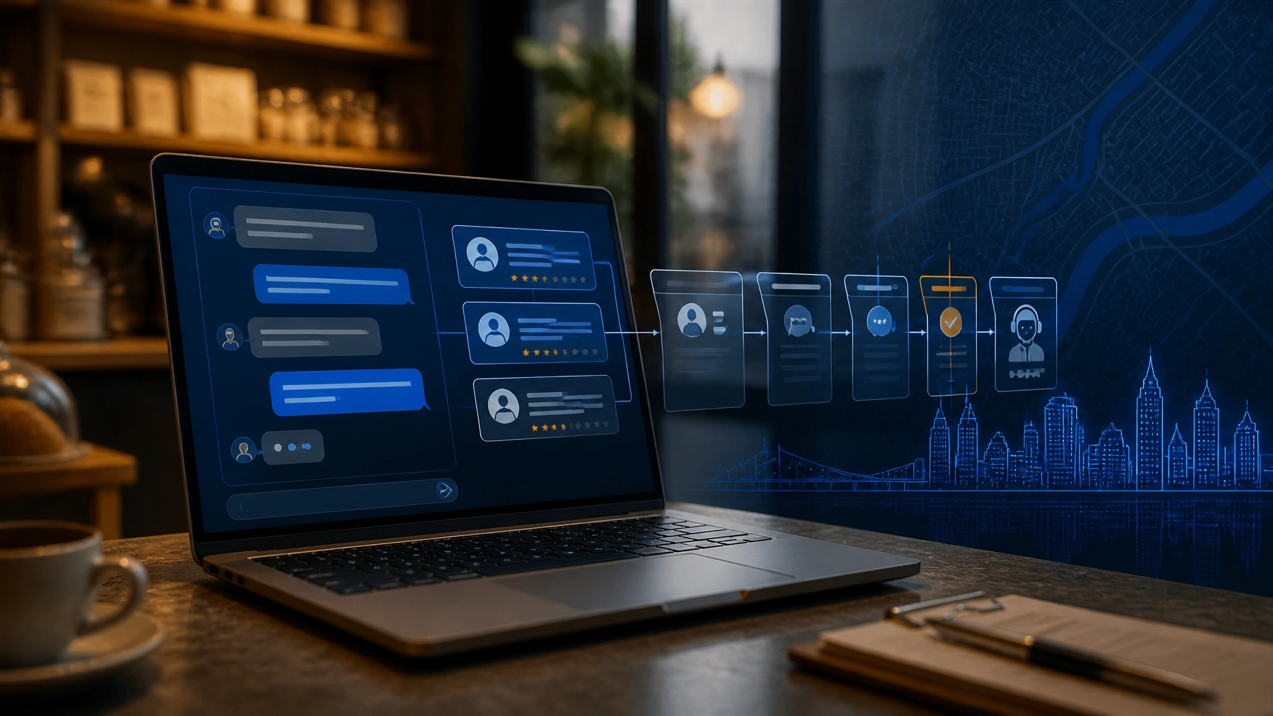 AI chatbot on a small-business website capturing qualified leads and routing them into a CRM