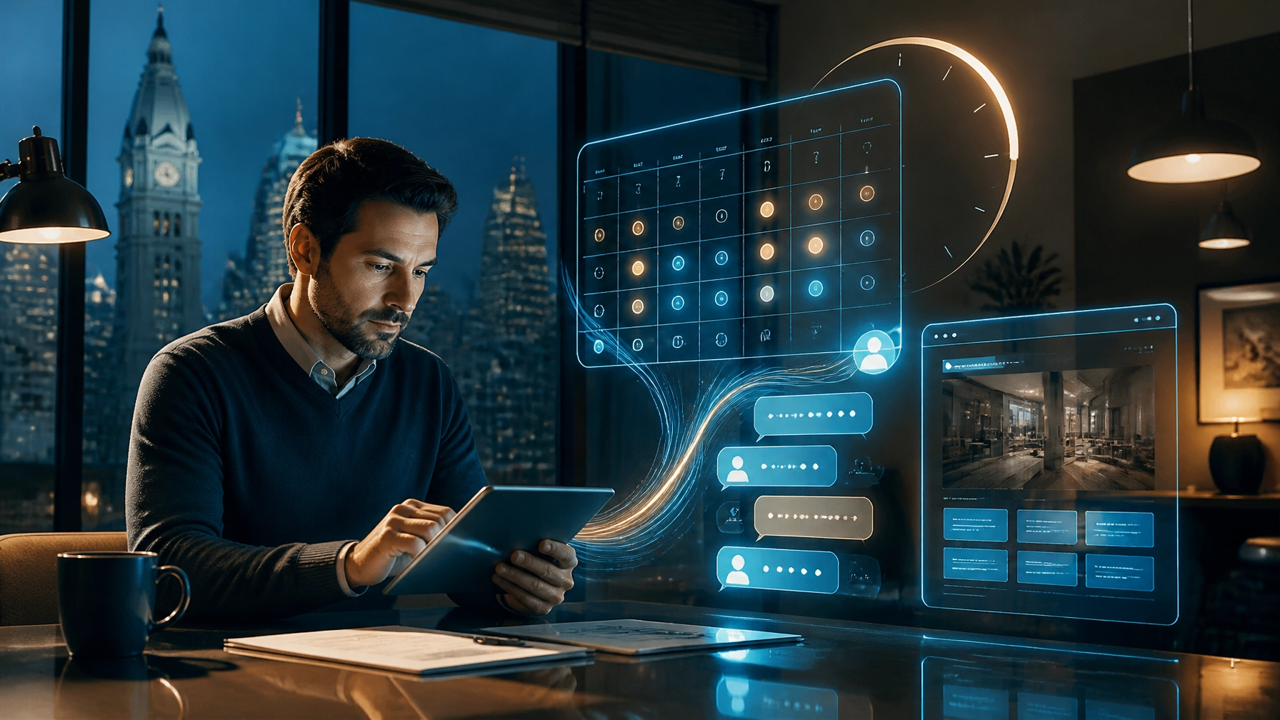 Philadelphia business owner reviewing an AI chatbot connected to a calendar for 24/7 appointment booking