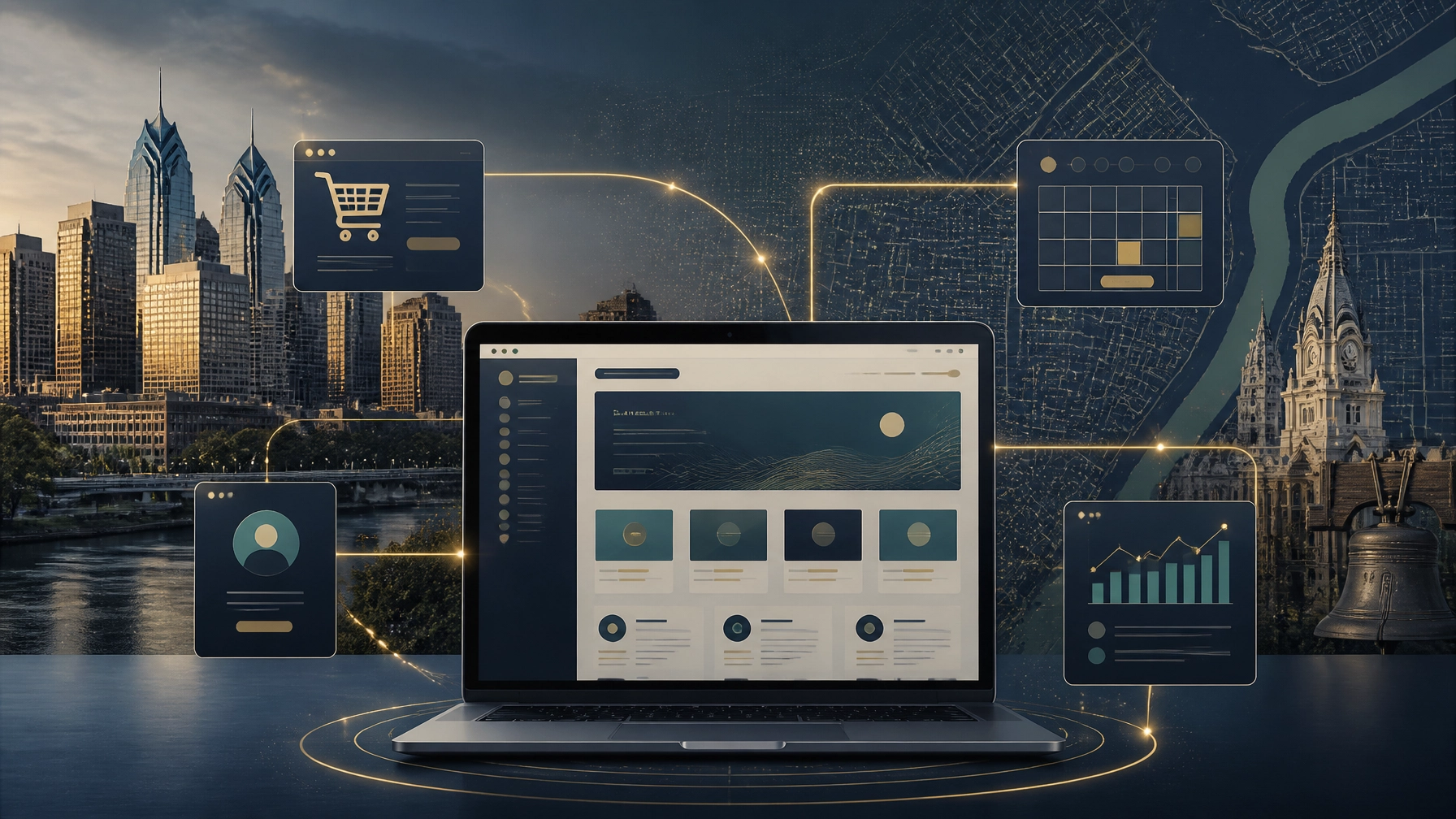 Philadelphia website and business operations dashboard connected to ecommerce, scheduling, CRM, and analytics systems