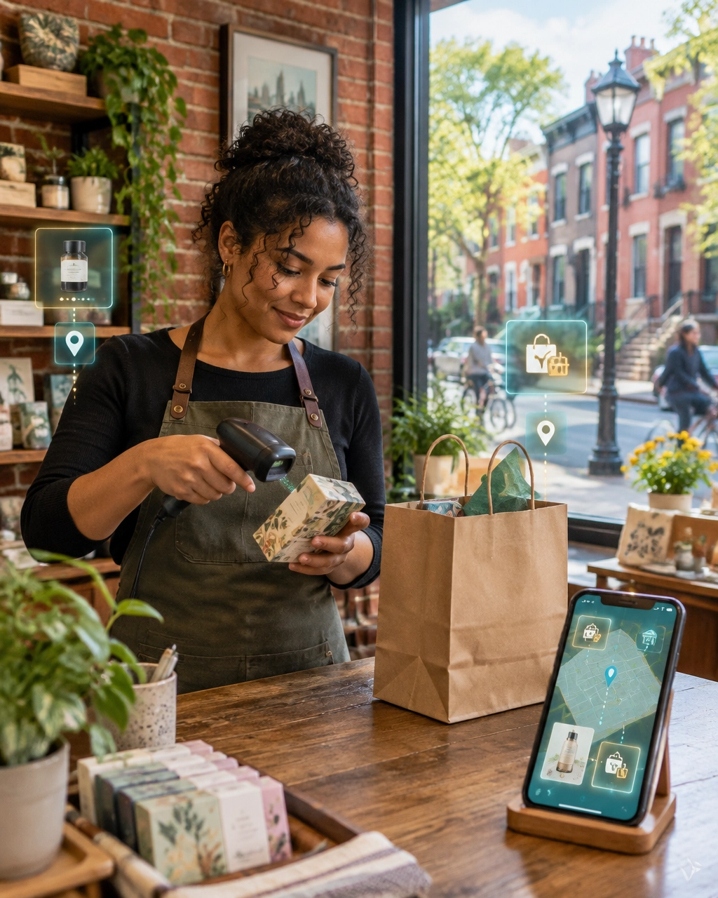 Philadelphia shop owner scanning a product while preparing local pickup orders