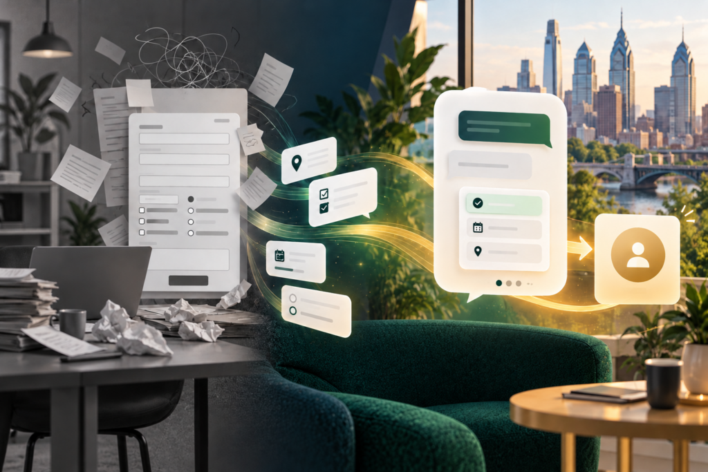 Static lead form becoming a streamlined conversational AI intake experience for a Philadelphia business