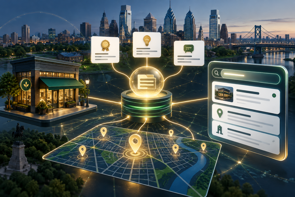 Connected AI search, local business discovery, and map signals across Philadelphia