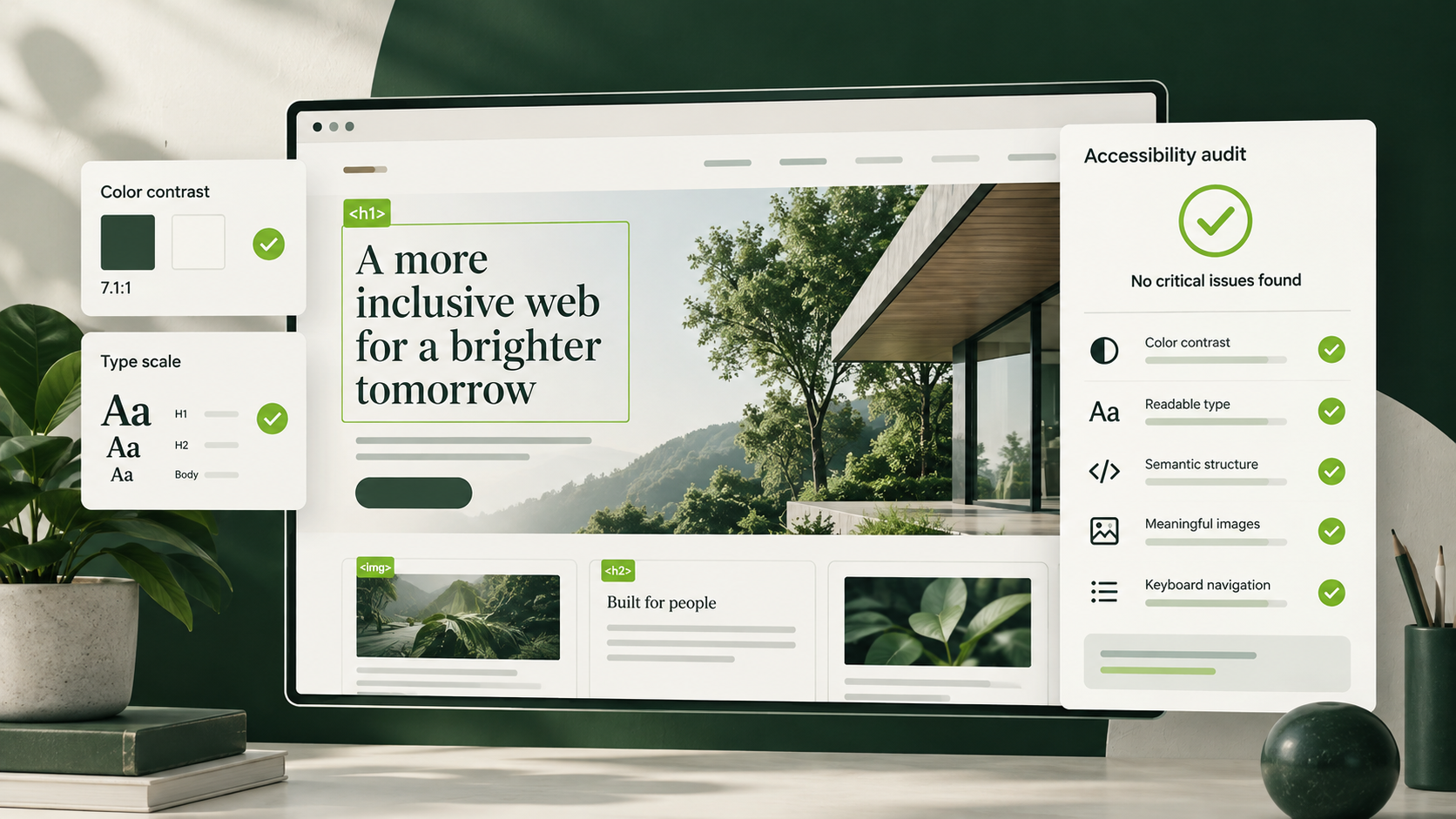 A visualization of a website being scanned and optimized for accessibility by AI.