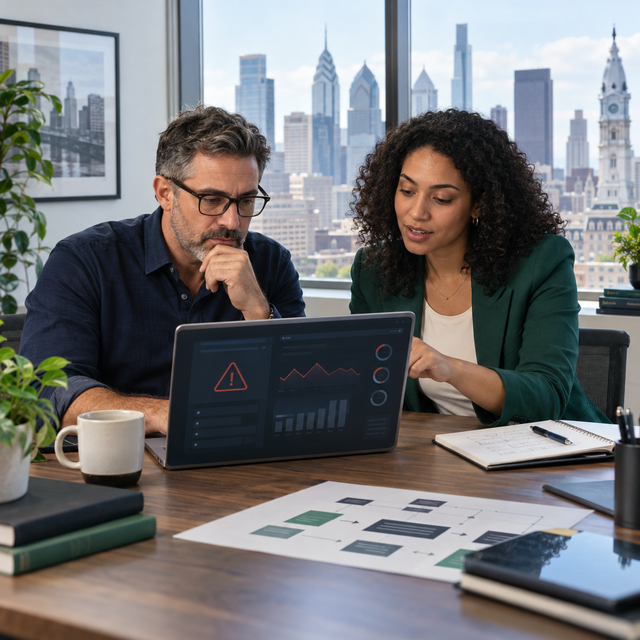 Philadelphia web strategist and business owner reviewing a website reliability dashboard