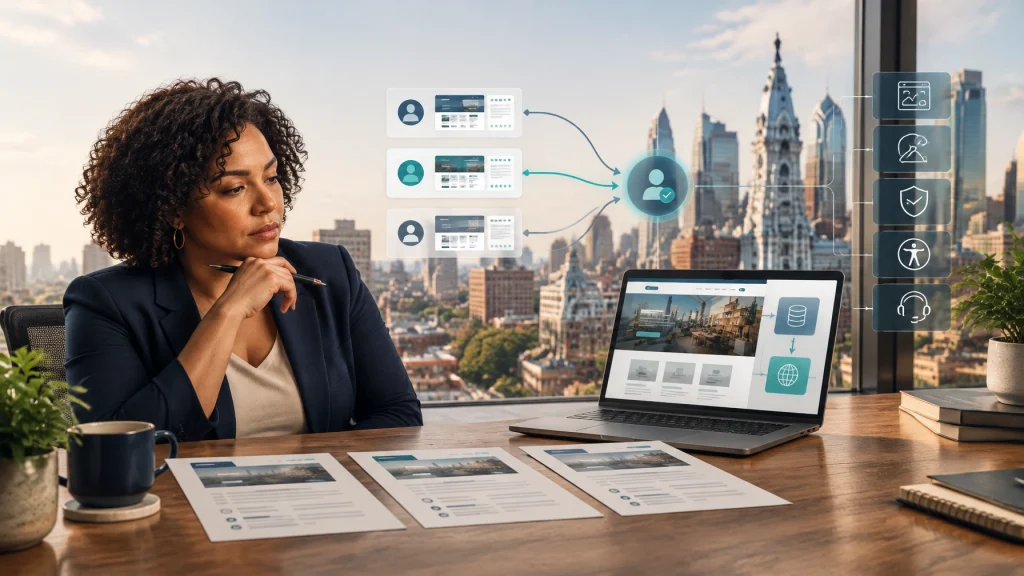 Professional reviewing customer data workflow beside laptop