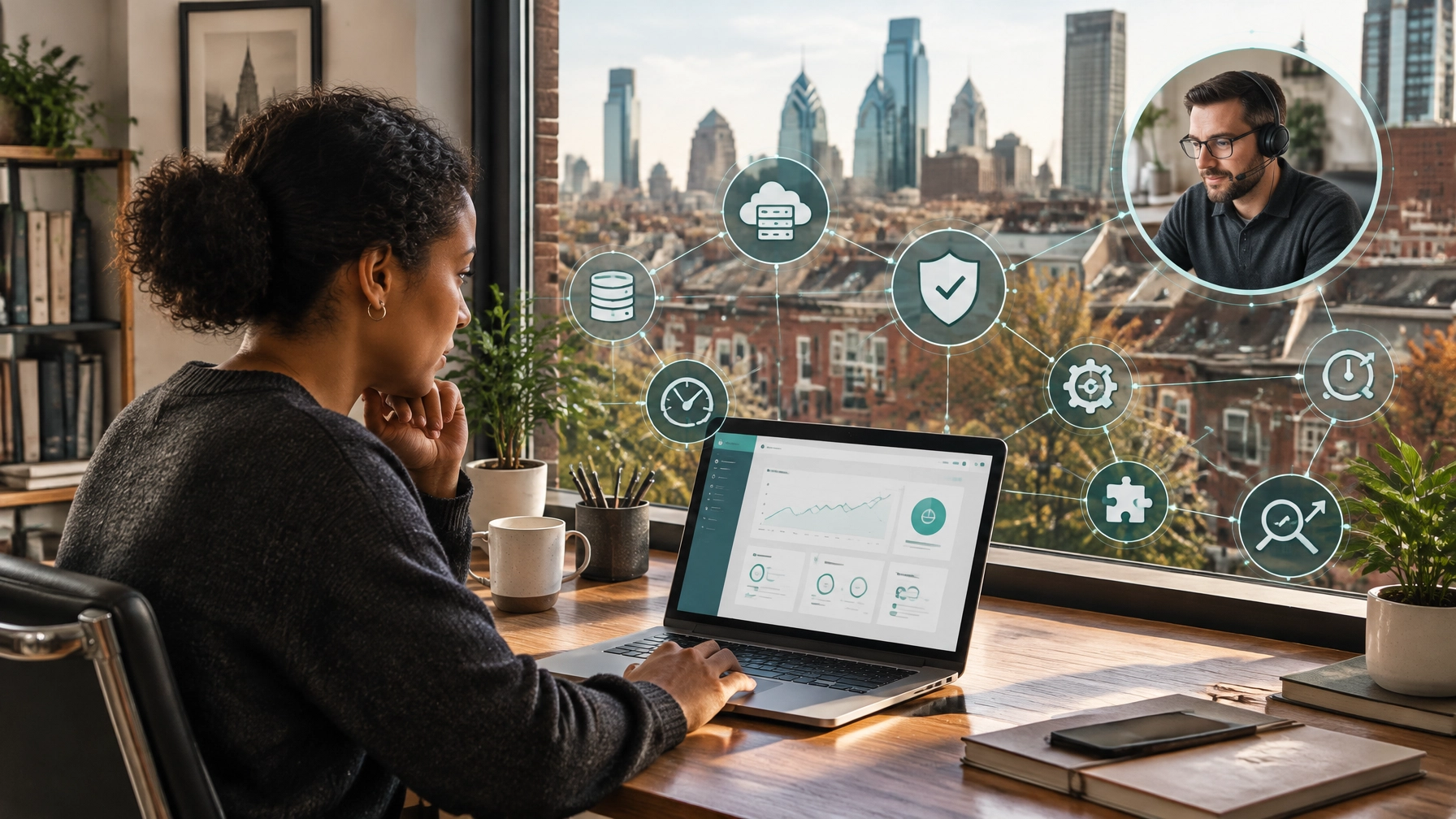 Philadelphia business owner reviewing website hosting, maintenance, security, and ongoing support